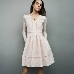 NWT, Maje Rossignol Pleated Lace Mini Dress Pastel, Pink, Size L